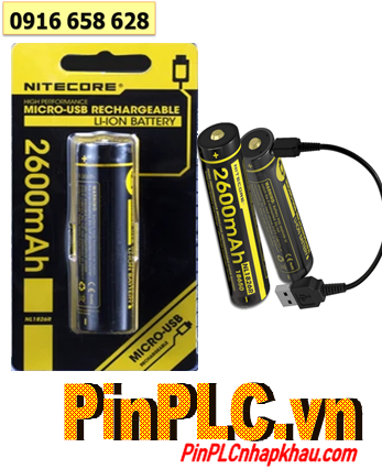 Nitecore NL1826R _ Pin sạc 18650 Lithium Li-ion 3.7v Nitecore NL1826R 2600mAh 9.62Wh (Thân Pin có cổng sạc USB Type C)